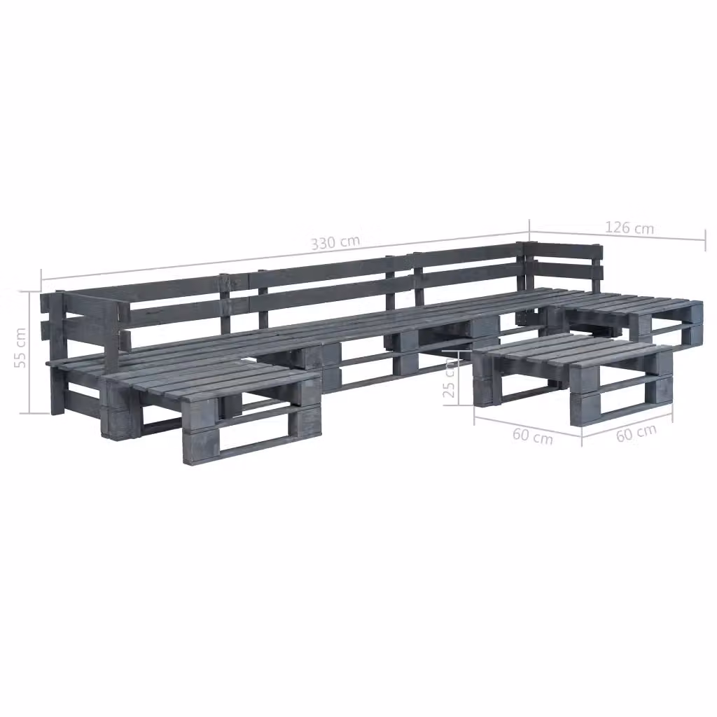 Set da giardino vidaXL in legno di pino trattato grigio con 6 pezzi, composto da divano a 3 posti, tavolino da caffè e pouf con cuscini inclusi – 2