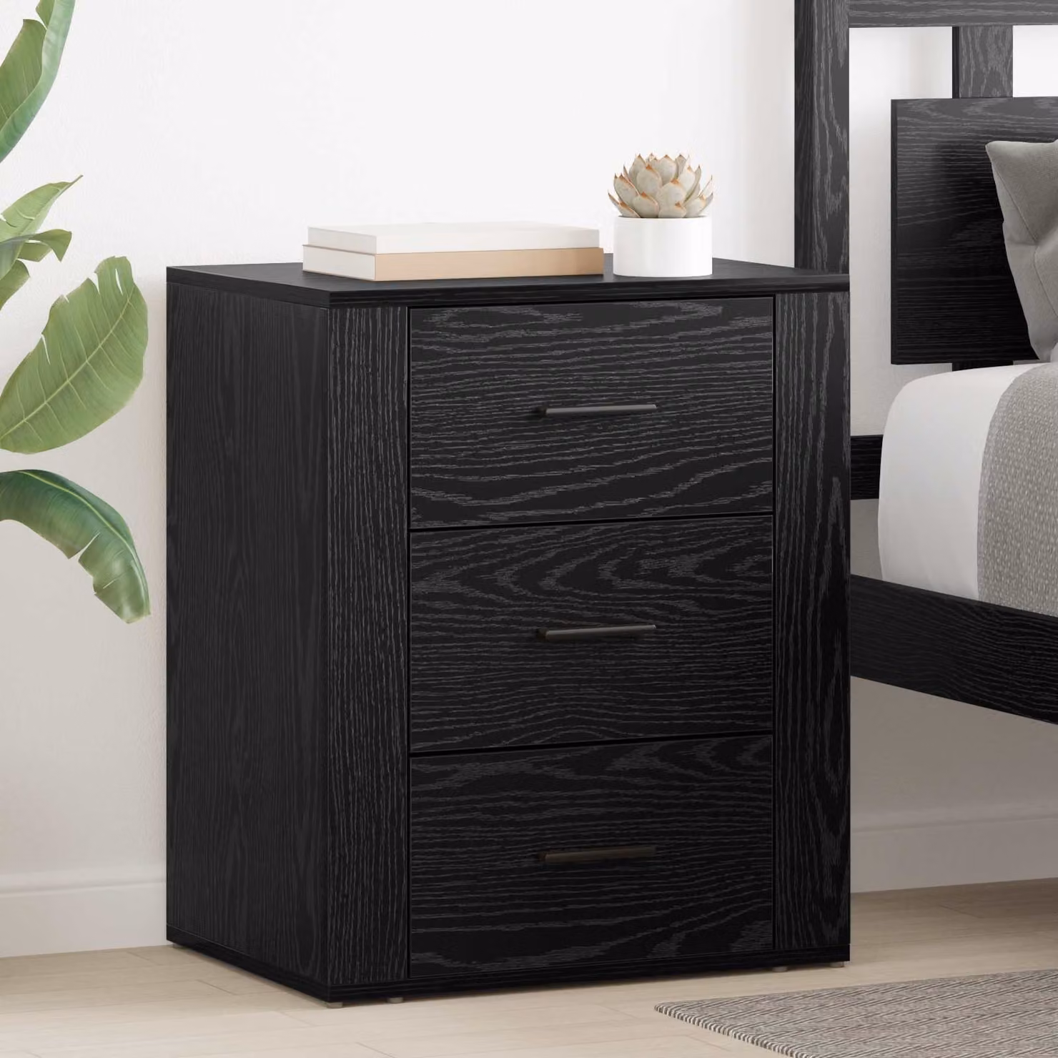 Armadio da notte vidaXL moderno in MDF nero L: 35 cm, P: 50 cm, H: 60 cm