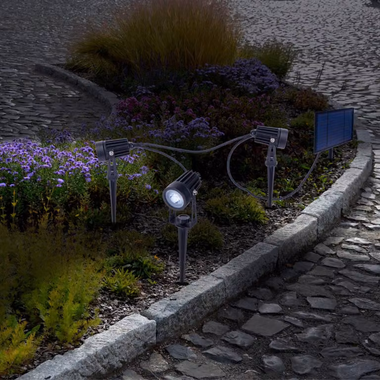 Näve Faretto a LED solare con picchetto SPOTI, nero, set da 3, IP44 dimmerabile, Nero, Metallo, Moderno, Lampade solari