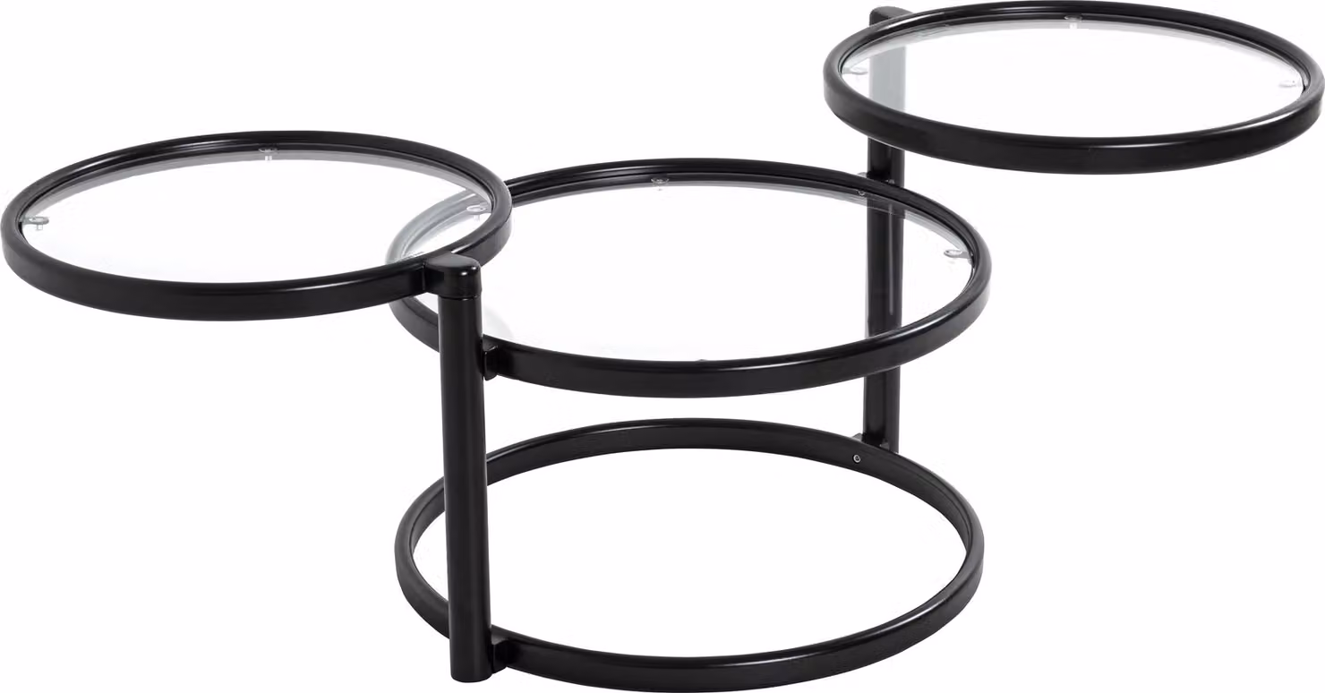 Tavolino HAKU, colore nero - Metallo, vetro di sicurezza 5 mm, dimensioni: 58-140x43x50 cm