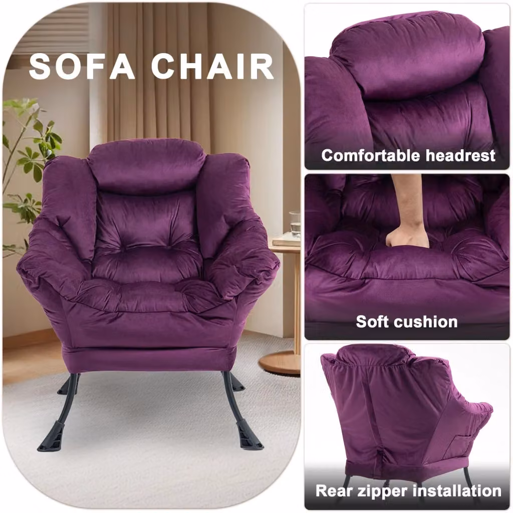 Poltrona relax OKWISH in velluto viola con struttura in metallo e poggiatesta imbottito – 2