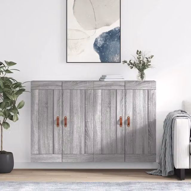 Set di 2 armadietti a parete vidaXL in legno multistrato grigio opaco con ante a battente e ripiani interni per bagno o uso moderno