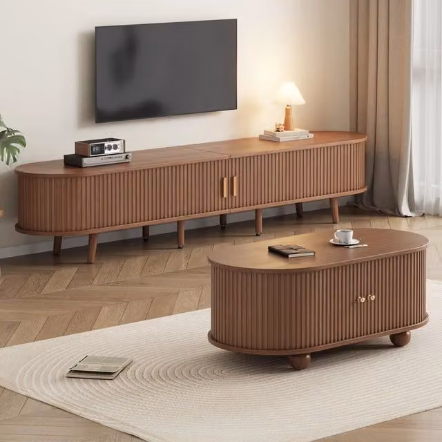 Set mobile TV e tavolino da caff¨¨ ¨C Minimal ¨C colore noce, MDF, 2 pezzi