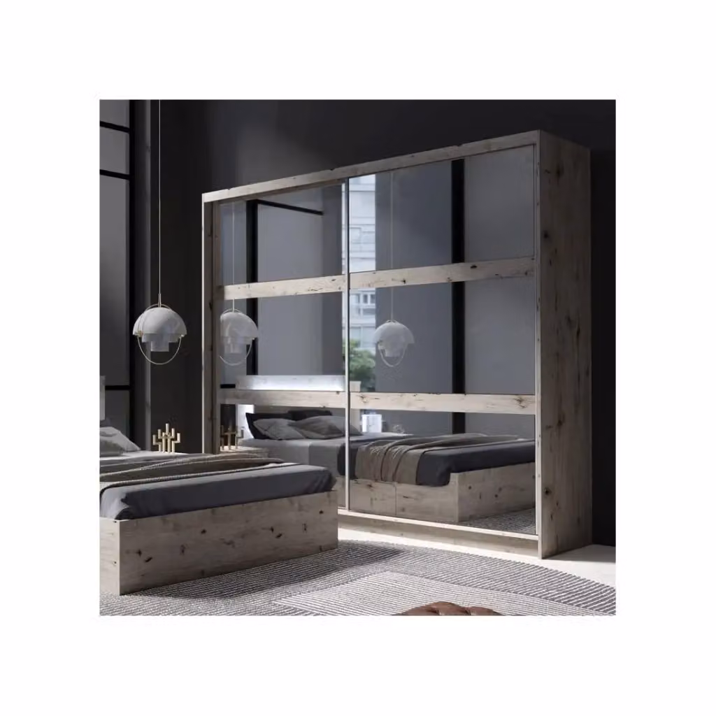 Armadio Meublorama con 2 ante scorrevoli e specchio, Colore Rovere Marrone, L: 230 cm, H: 215 cm, P: 62 cm – 2