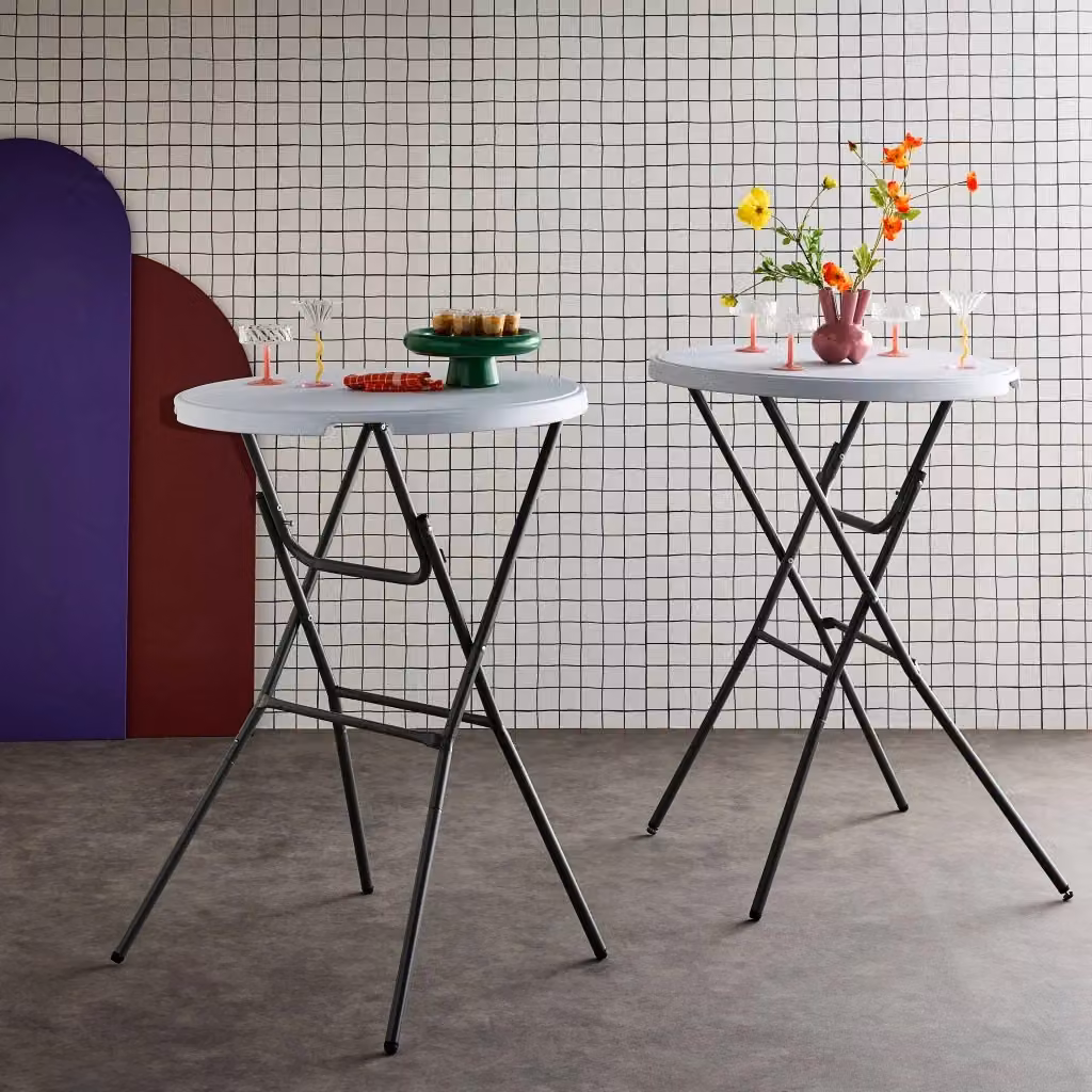 Set di 2 tavoli rotondi pieghevoli Sweeek in metallo e plastica, colore bianco – 2