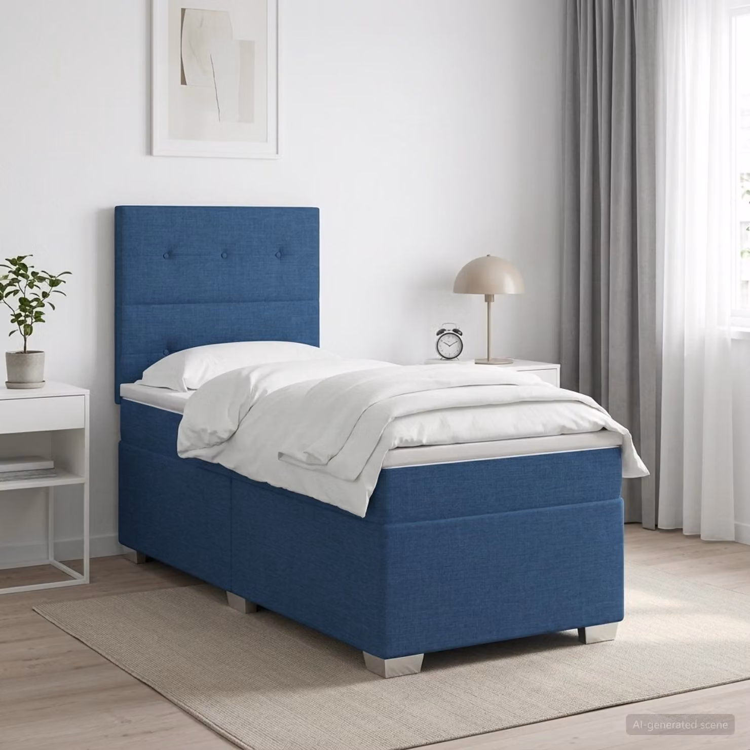 Letto box spring vidaXL con materasso a molle insacchettate in tessuto blu e bianco, L/P: 200 x 100 cm
