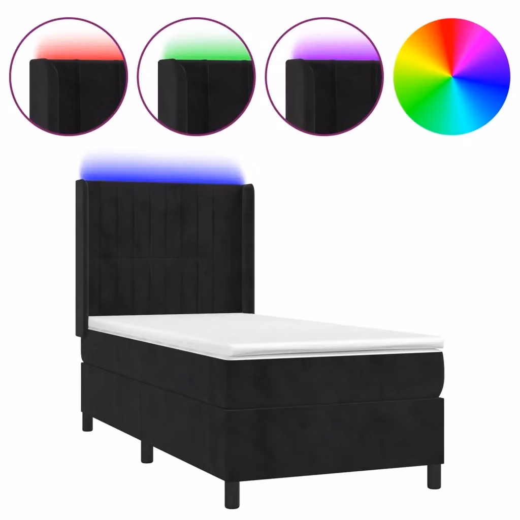 Letto Ibrido vidaXL in Velluto Nero con Materasso, Illuminazione LED e Porta USB, L/P: 90 x 200 cm – 2