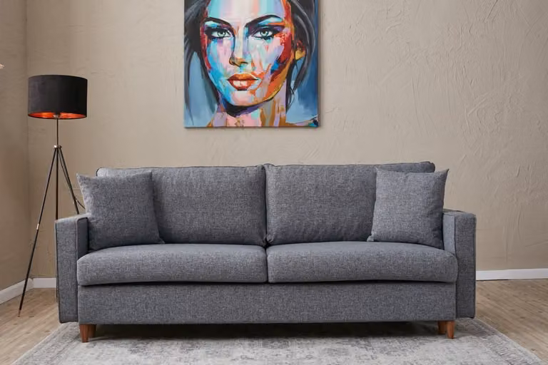 Hanah Home, Eva - Grey, Divani letto, Divano letto a 3 posti, Grigio, Poliestere, 210 x 82 x 90 x cm