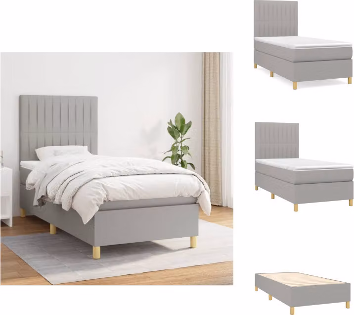 vidaXL Letto a molle con materasso grigio chiaro 90x190 cm in tessuto - Letti & strutture letto