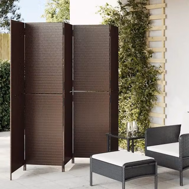 Divisorio per ambienti vidaXL a 5 pannelli in polyrattan e metallo marrone L: 245 cm, H: 180 cm