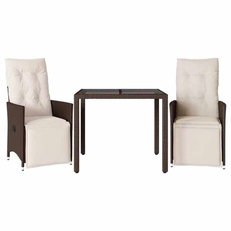 Set Bistrò da Giardino 3 pz con Cuscini in Polyrattan Marrone