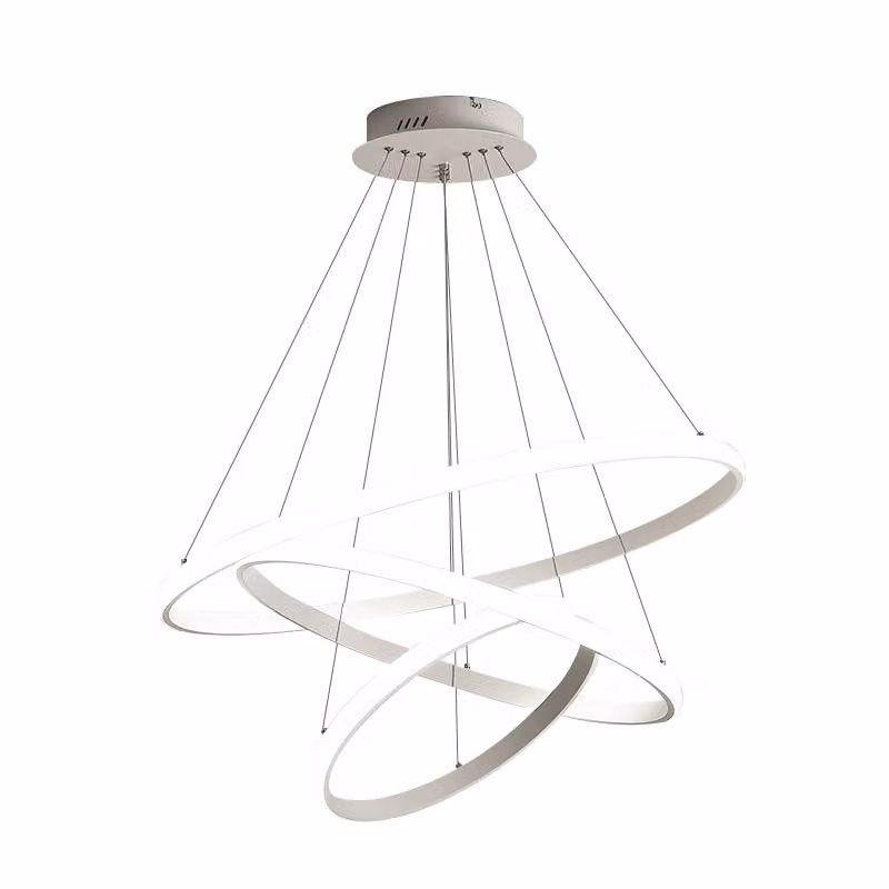 BH-246, lampada a sospensione LED con 3 anelli, dimensioni 20*40*60 cm, con telecomando. Colore e intensità della luce regolabili in modo continuo. Dimmerabile, 120 Watt. Lampada a soffitto LED, altezza regolabile, 120 cm. Design classe energetica A+
