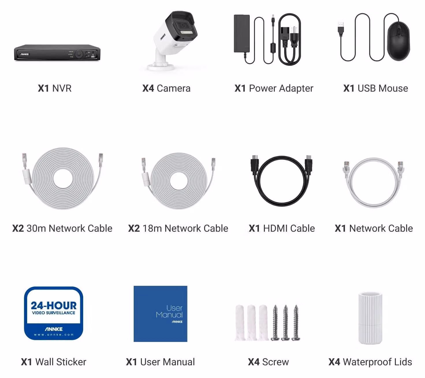 Sistema di videosorveglianza PoE con telecamere bullet, registratore NVR a 8 canali, microfono e visione notturna