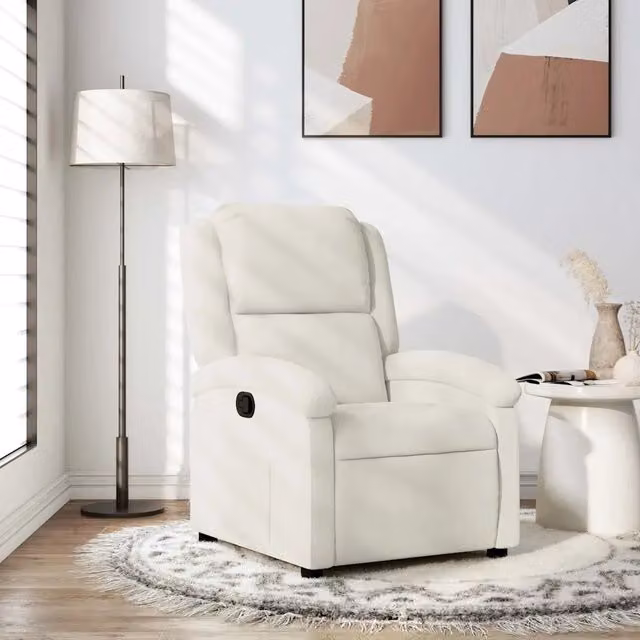 Poltrona reclinabile relax vidaXL in velluto beige e bianco con braccioli e struttura in legno e metallo