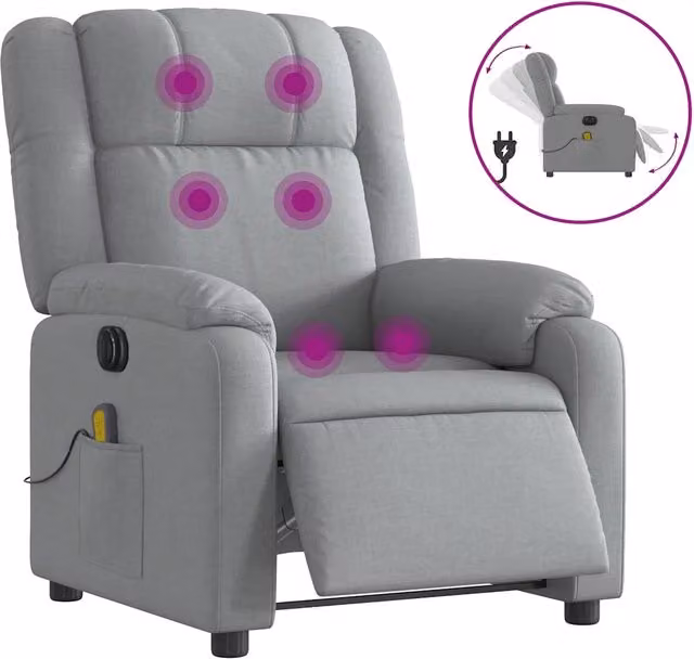 Poltrona | Sedia Relax Reclinabile Massaggio Elettrica Grigio Chiaro Tessuto
