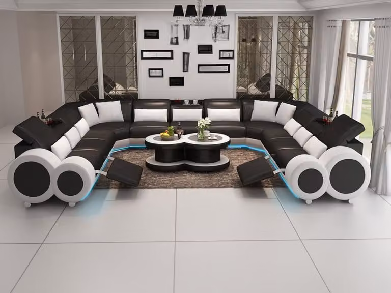 Ledersofa Couch Wohnlandschaft Ecksofa Eck Garnitur Design Modern Sofa G8035B