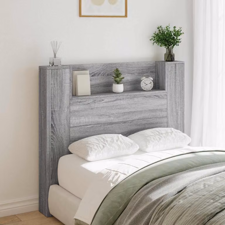 Testiera con stoccaggio e illuminazione LED vidaXL Sonoma grigio, L: 120 cm, H: 103,5 cm, P: 16,5 cm