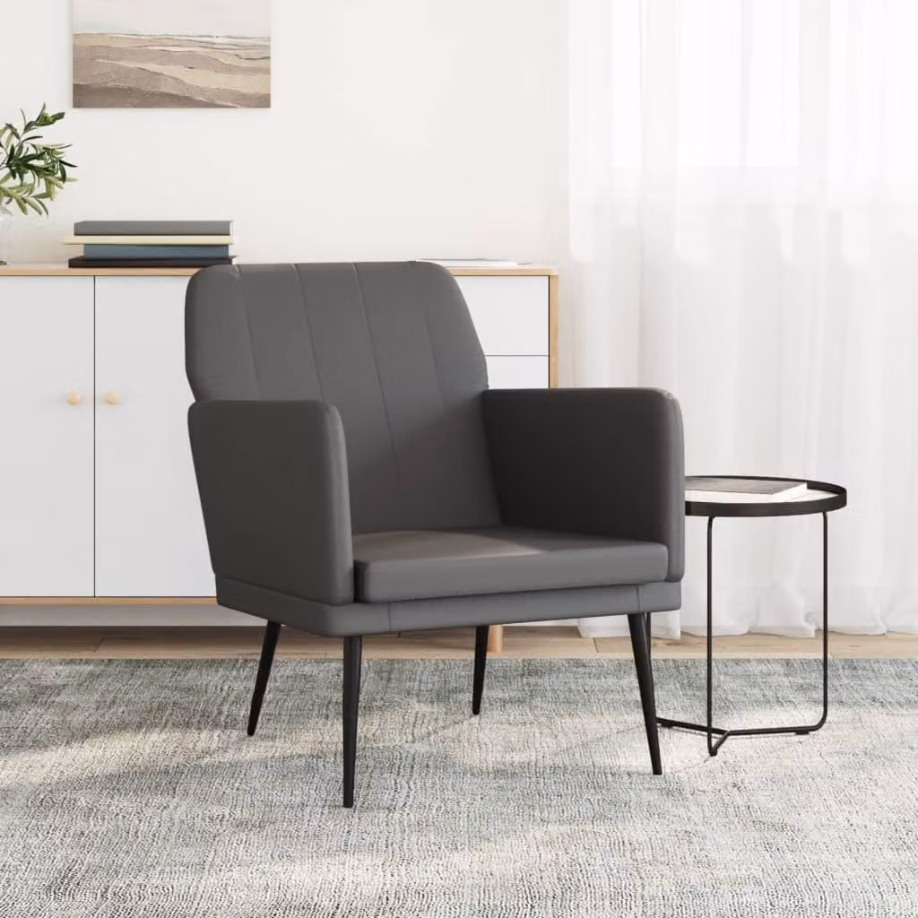 Poltrona relax moderna vidaXL in similpelle grigia con braccioli e struttura in metallo L: 61 cm, P: 78 cm, H: 80 cm