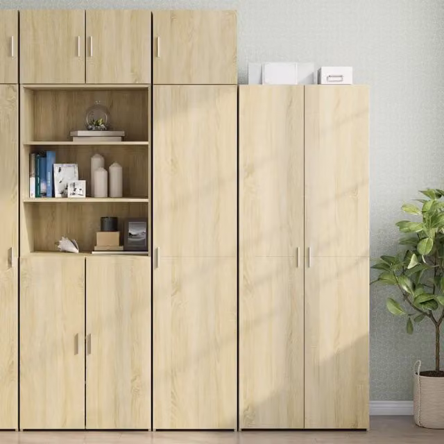 Mobile a parete vidaXL in Rovere, con ante a battente e scaffale aperto, Colore Marrone/Beige, L: 45 cm, P: 42,5 cm, H: 225 cm