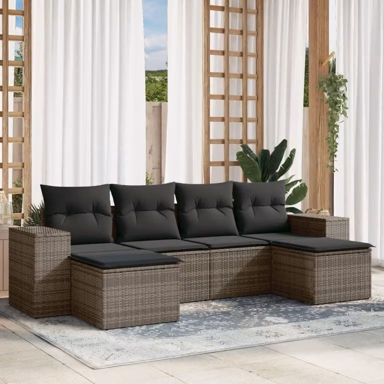 vidaXL Set Divano da Giardino a L 6 pz con Cuscini Grigio in Polyrattan e Struttura in Metallo