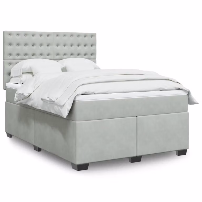 Giroletto a molle con materasso vidaXL in velluto grigio chiaro, L/P: 140 x 200 cm