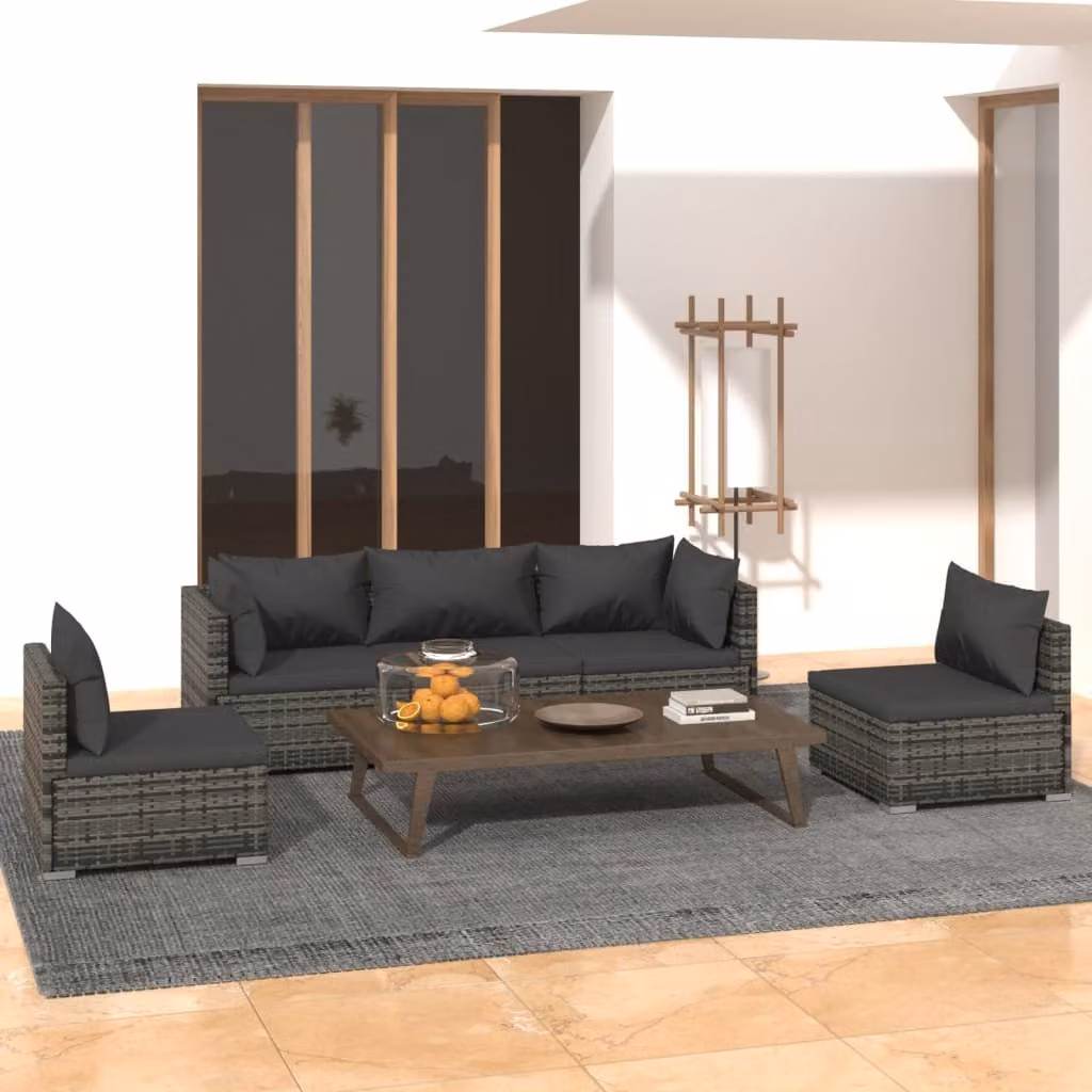 Maison Exclusive - Set da giardino da 5 pezzi con cuscini in polyrattan grigio