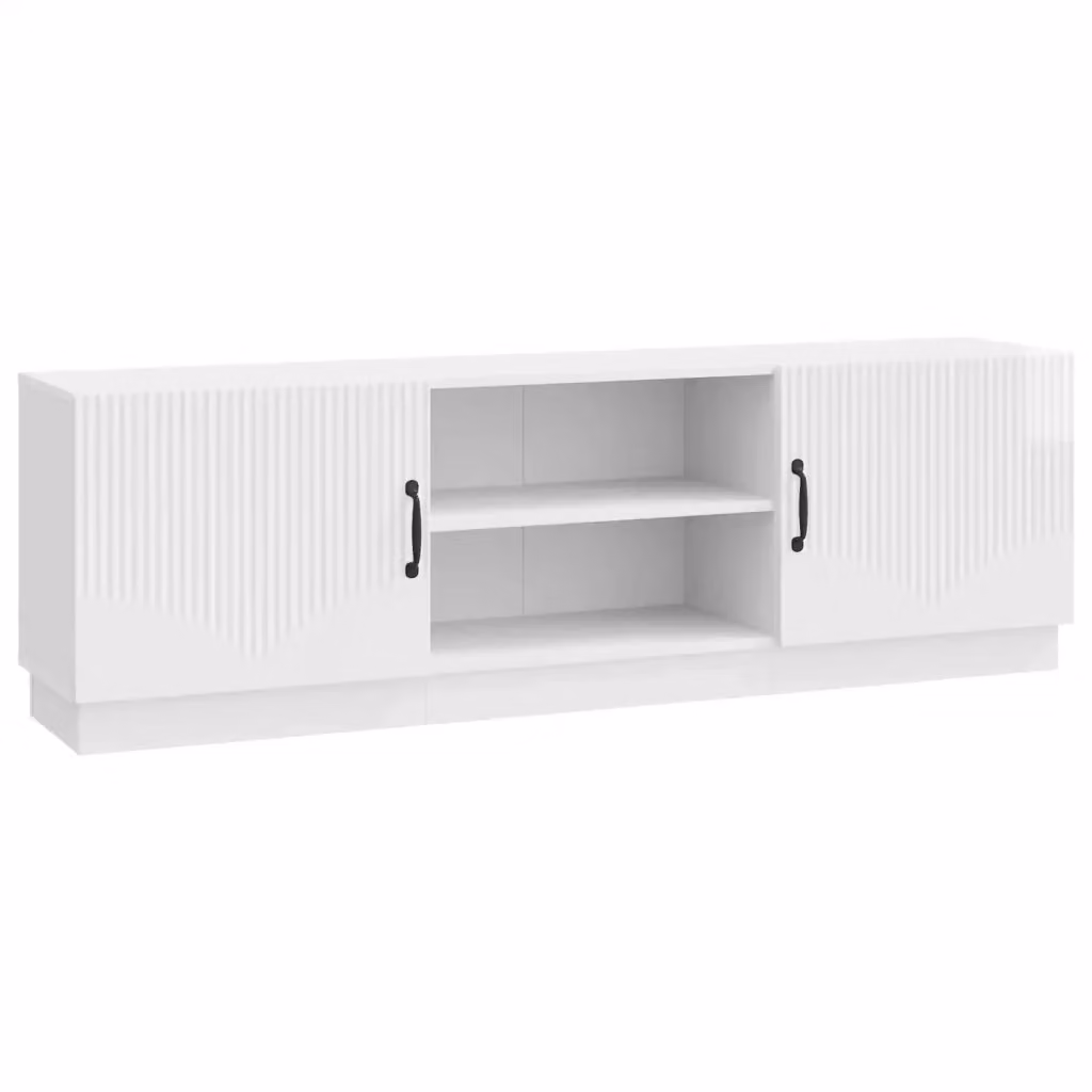 Mobile TV moderno Design In bianco lucido con illuminazione integrata e scomparti multimediali L/P/H: 150 x 31 x 47 cm – 2