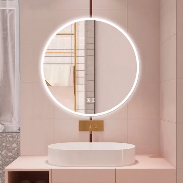 AICA Specchio da bagno 80 x 80 cm, 3 colori, antiappannamento, dimmerabile, interruttore touch, Funzione Memoria