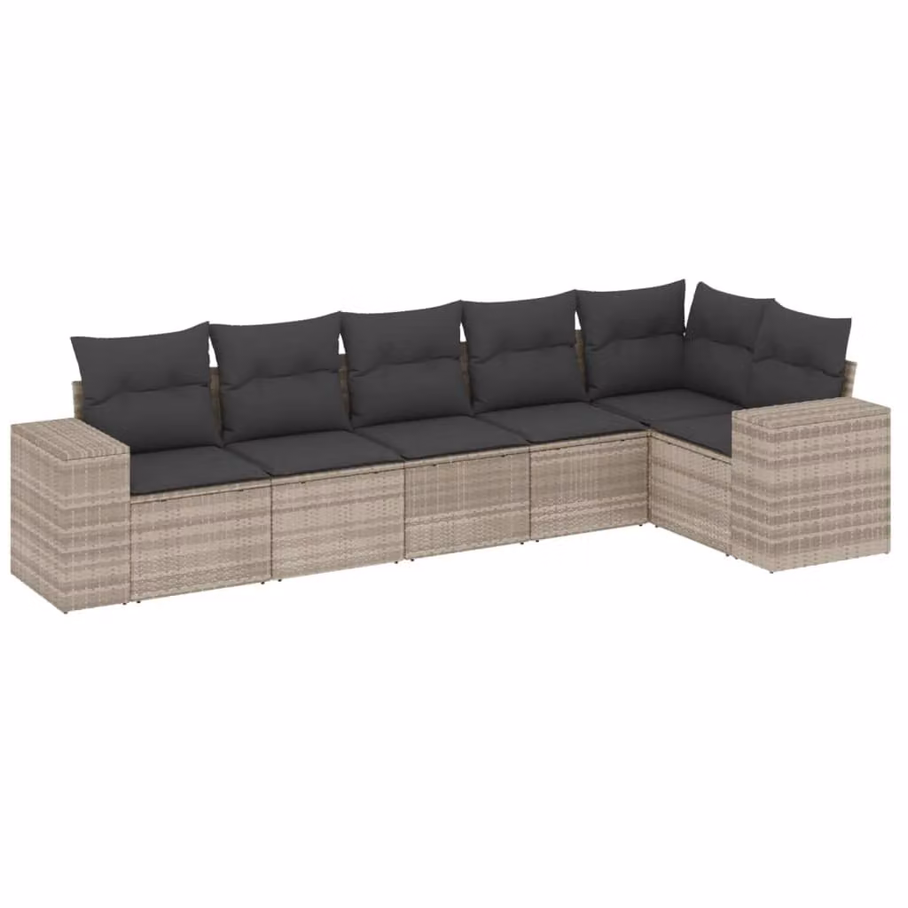 Set Divano da Giardino 6pz con Cuscini Grigio Chiaro Polyrattan