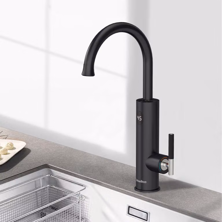 Rubinetto da cucina elettrico, 3200 W, acciaio inossidabile, girevole a 360°, colore nero
