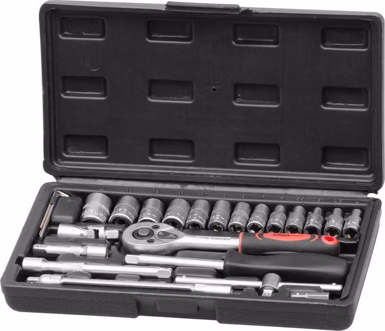 Set di attrezzi Strend Pro, 25 pezzi, bussole, cricchetto da 1/4", in valigetta