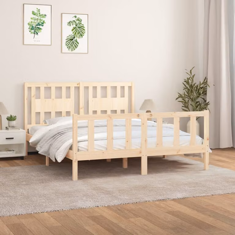 vidaXL Giroletto con Testiera in Legno Massello di Pino, Stile Rustico, L/P/H: 205.5 x 160 x 69.5 cm