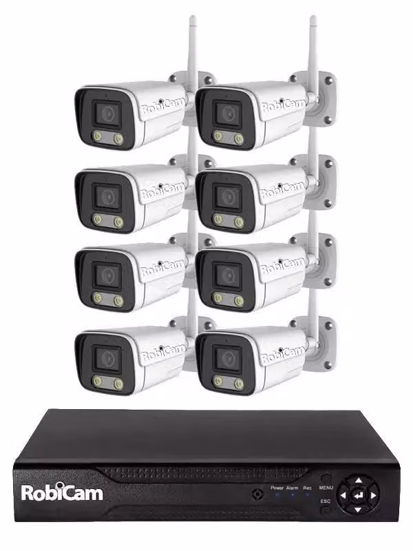 Kit 8 telecamere esterne, RobiCam bullet, registratore NVR