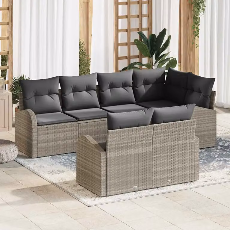 Set Divano da Giardino a L vidaXL in Polyrattan Grigio con Cuscini e Rivestimenti Rimovibili