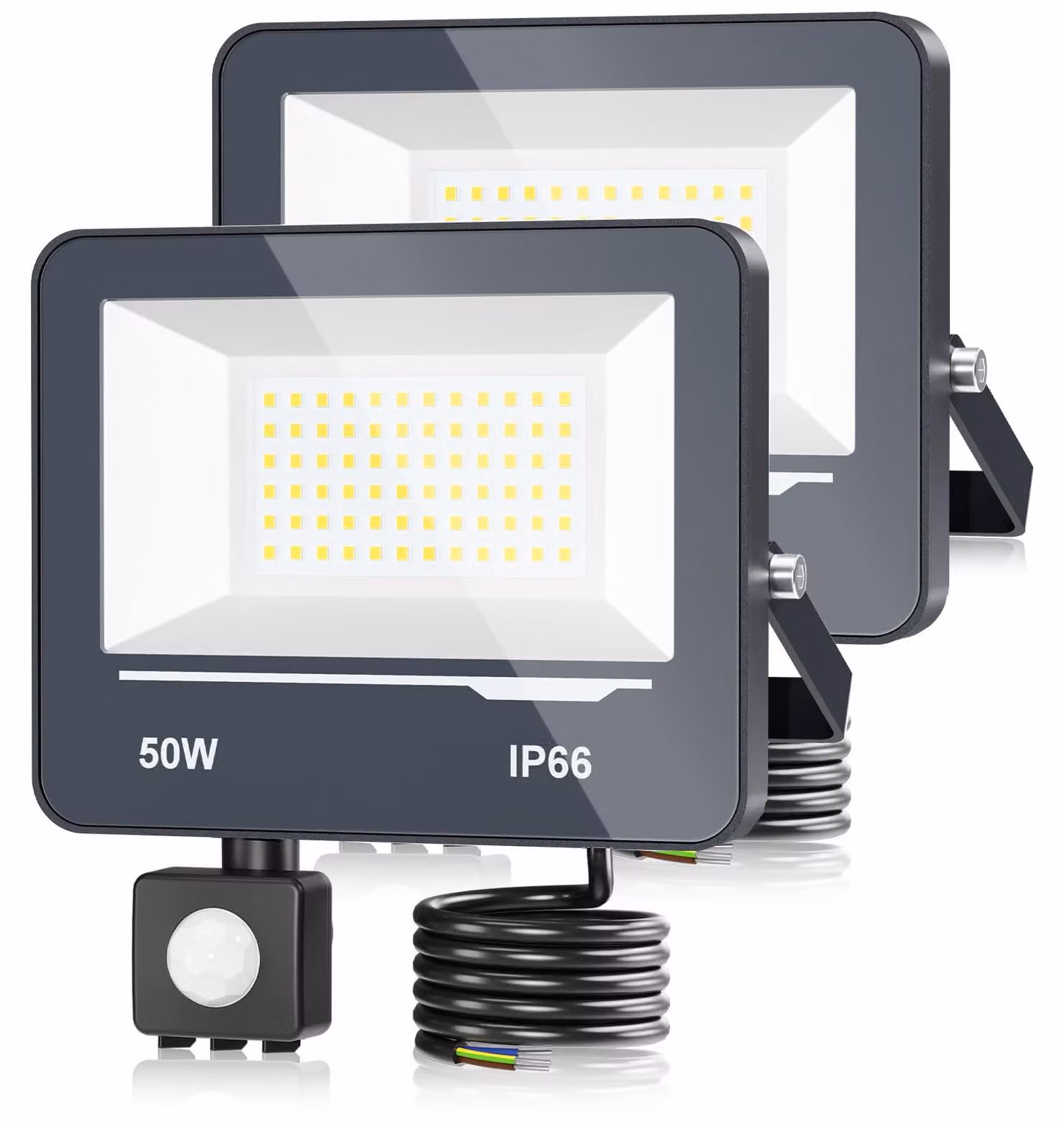 Fari LED da esterno con sensore di movimento, 50 W, 5000 lumen, confezione da 2 pezzi