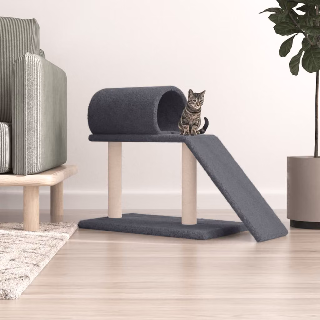 vidaXL Tiragraffi per Gatti con Tunnel, Scaletta e Giocattoli Integrati, Grigio, Altezza: 55,5 cm