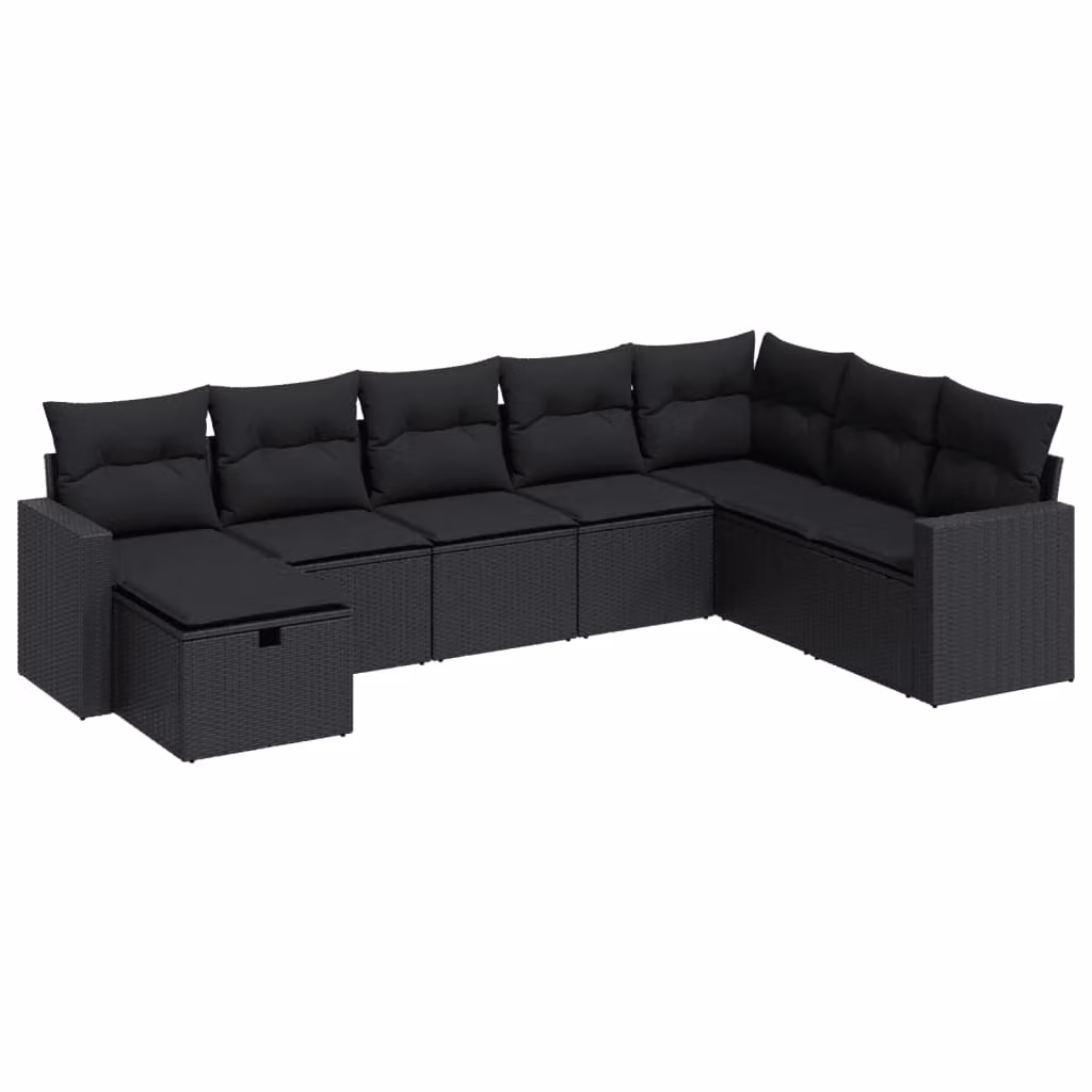 Set Divani da Giardino con Cuscini 8 pz Nero in Polyrattan