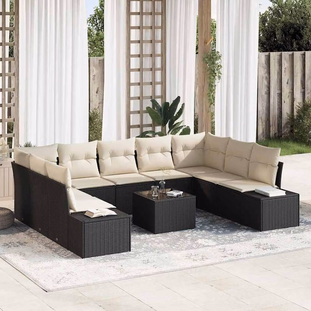 Maison Exclusive - Set da giardino composto da 10 pezzi, divano in rattan sintetico nero