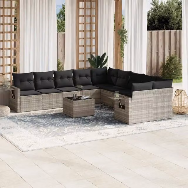 Set Divani da Giardino 11 pz con Cuscini in Polyrattan Grigio 3253059