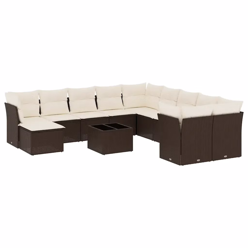 Set di divani da giardino VIDAXL a forma di U in polyrattan marrone con 12 pezzi e cuscini inclusi – 2