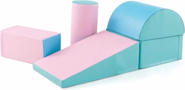 Set di gioco da arrampicata in schiuma per bambini da 5 pezzi, verde e rosa, lavabile e impilabile