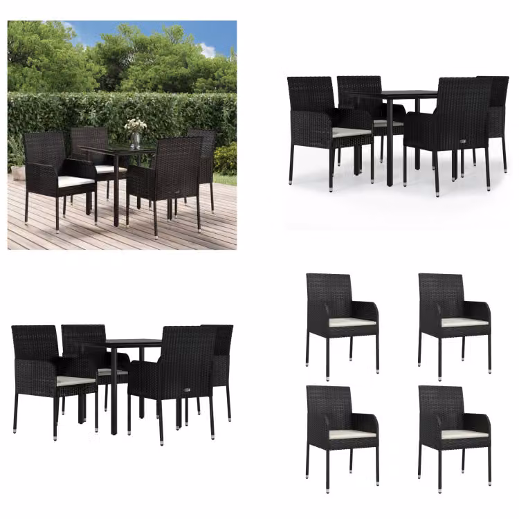 vidaXL Set da pranzo da giardino 5 pezzi con cuscini in poly rattan nero - Set da pranzo da giardino - Set da pranzo da giardino - Set da pranzo da terrazza