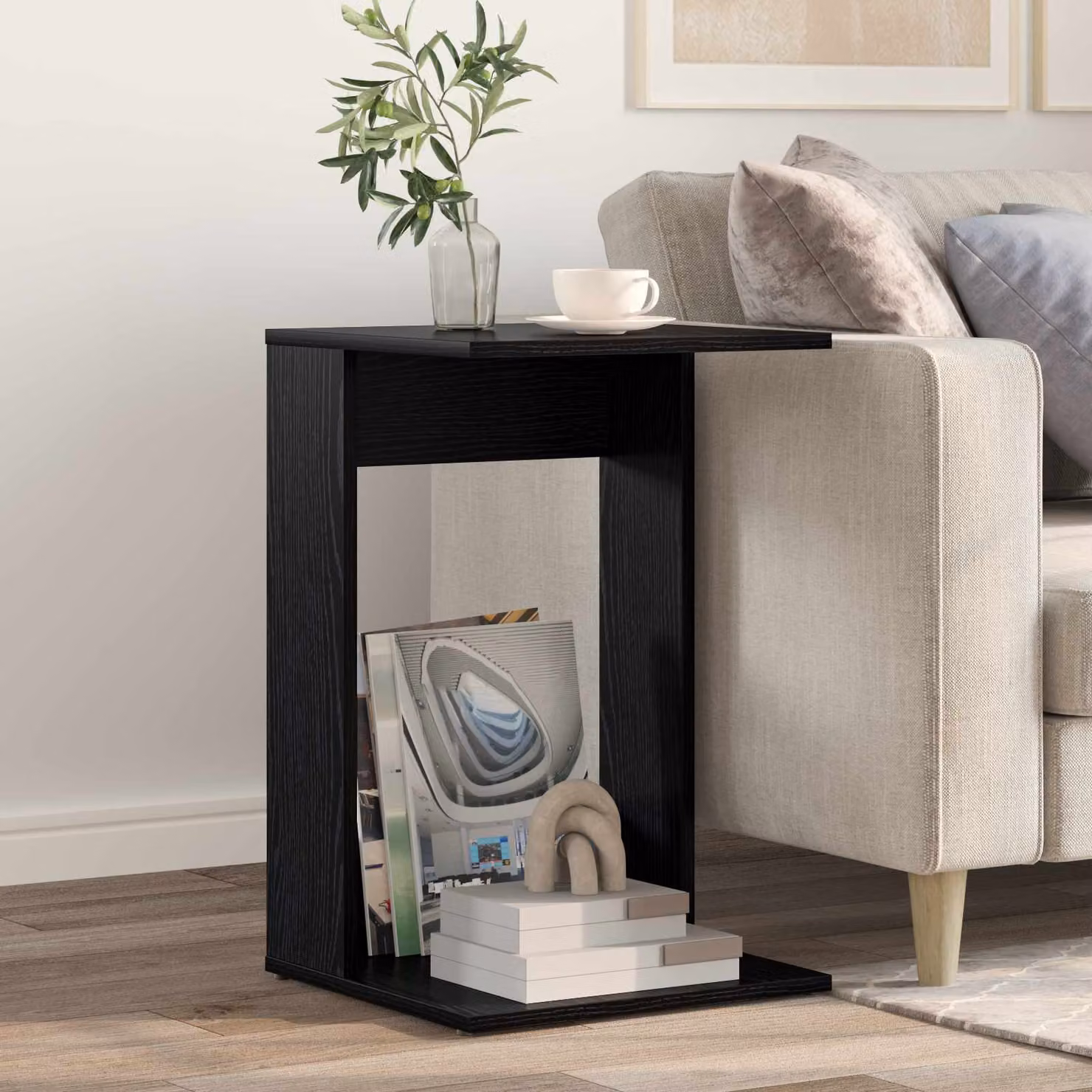 vidaXL Tavolo laterale moderno in rovere nero L/P/H: 40 x 38 x 62,5 cm
