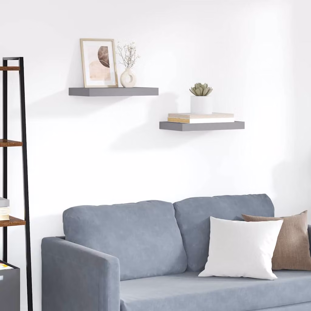 Set di 2 Scaffali a Parete vidaXL in MDF e Metallo, Colore Grigio, L 40 cm x P 23,5 cm x H 3,8 cm