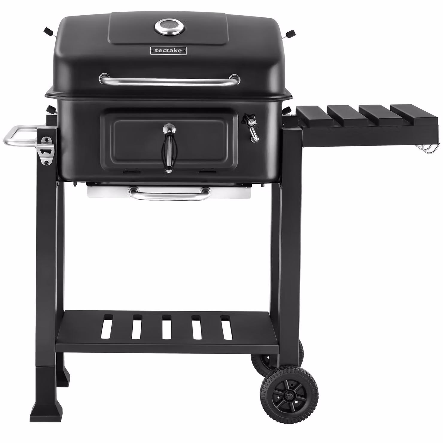 Barbecue a carbonella tectake nero con termometro, griglia riscaldante e ruote in acciaio – 3