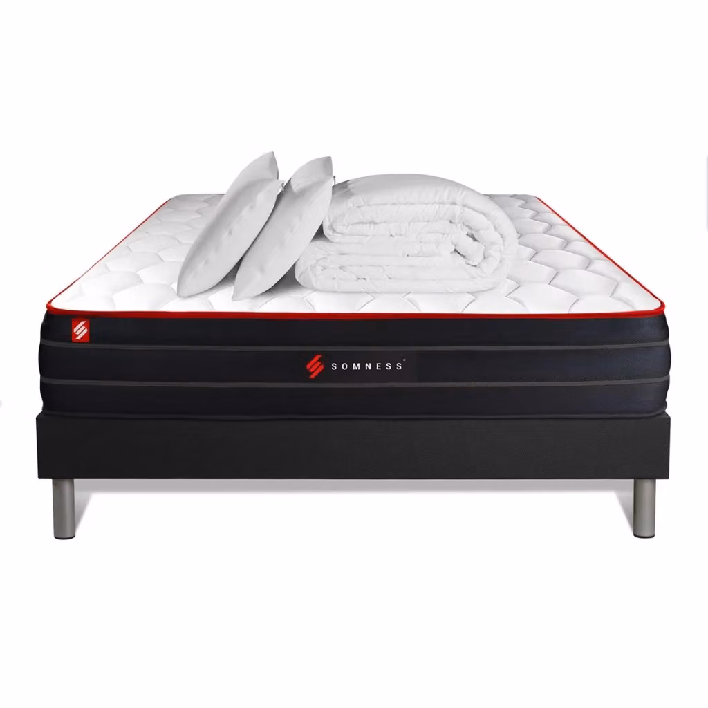 Set letto completo Somness Boost con materasso ibrido a molle pocket e memory foam, box spring imbottito e piumone, colore bianco, L/P: 180 x 200 cm – 2