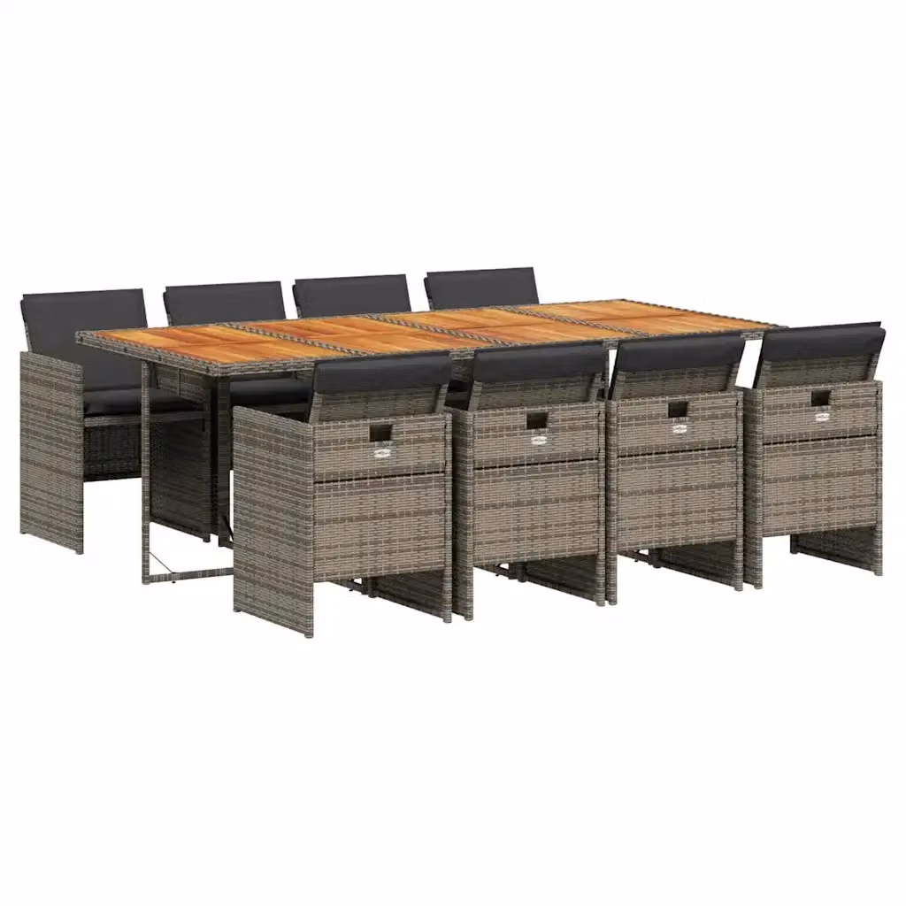 Set da pranzo da giardino vidaXL in legno di acacia e polyrattan, 9 pezzi, grigio e marrone – 2