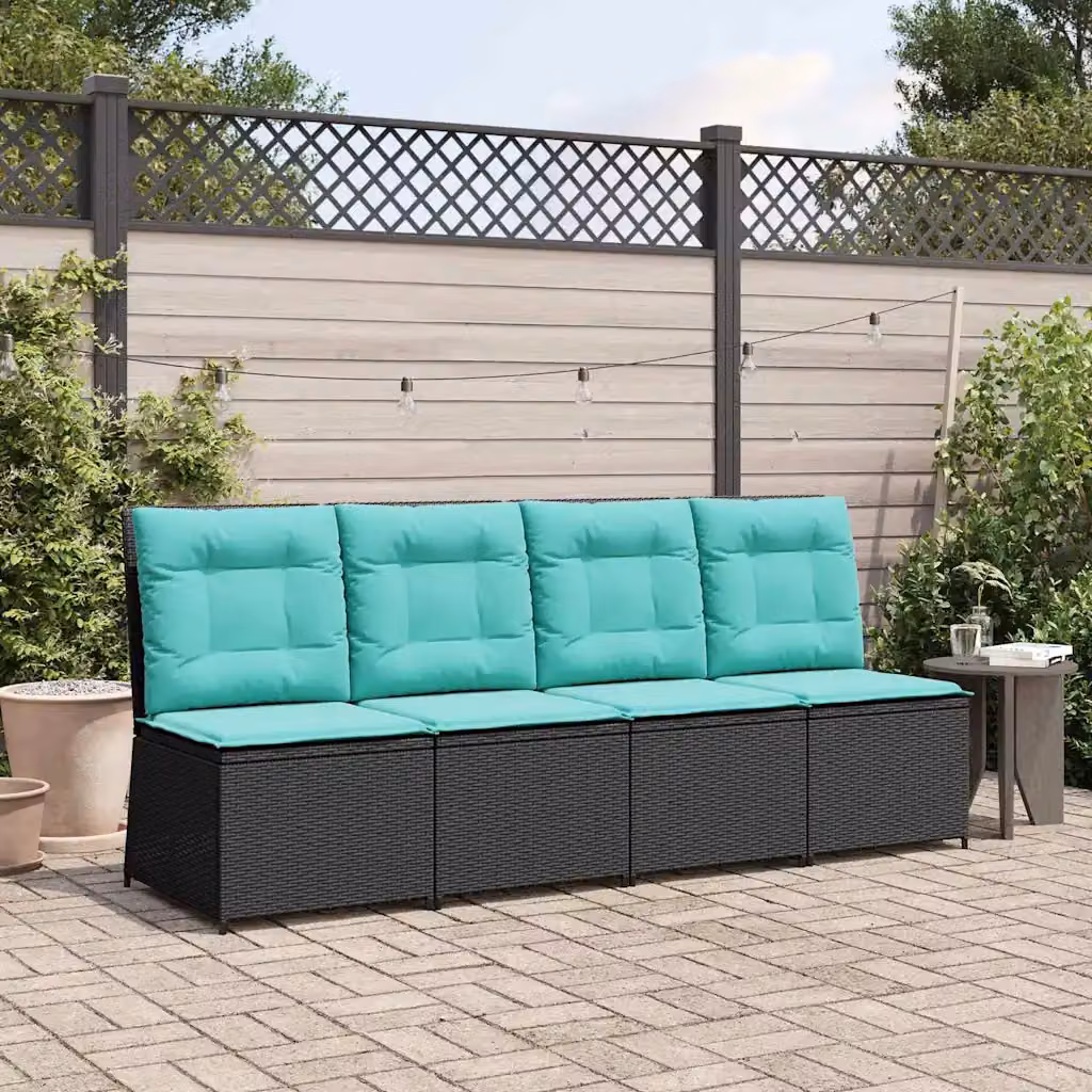 Divano da giardino moderno vidaXL in rattan e metallo con cuscini nero e turchese