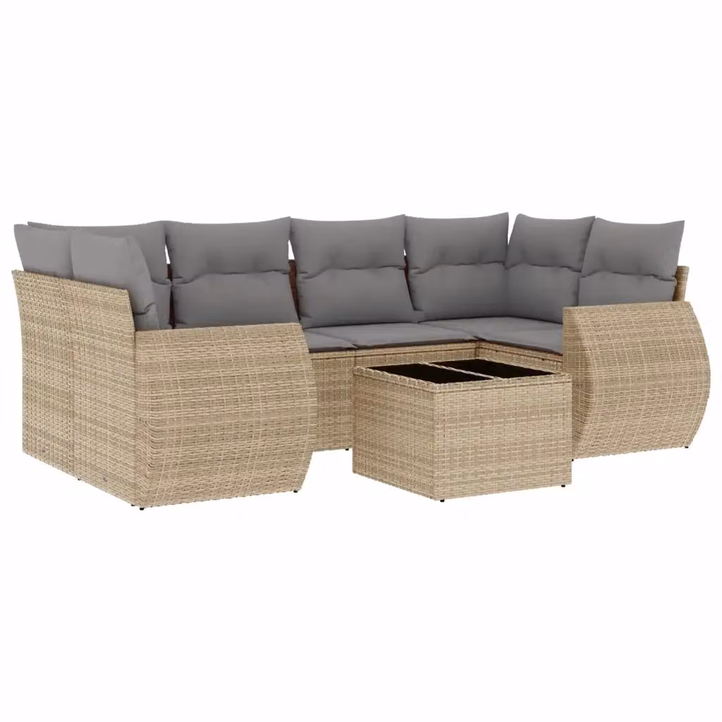 vidaXL Set Divani da Giardino 7 pz a Forma a L con Cuscini Beige e Tavolino in Polyrattan e Metallo – 2