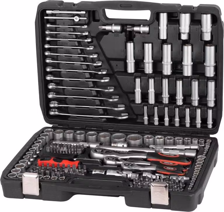 Set di attrezzi Strend Pro S221, 215 pezzi, in valigetta, 1/2"+1/4"+3/8"
